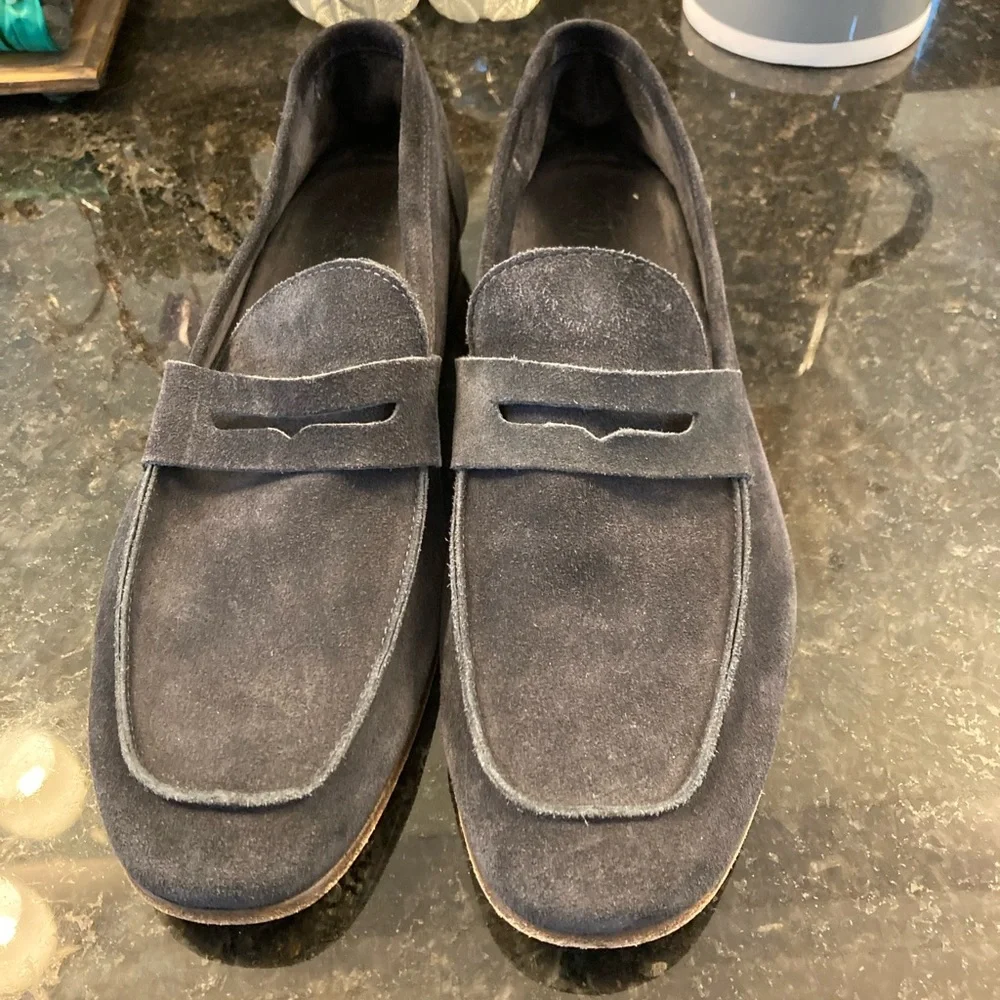 Men's Suede Penny Loafers in Dark Blue